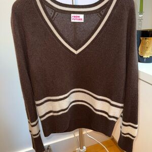 From Future Brown V-Neck Sweater with Cream Accents